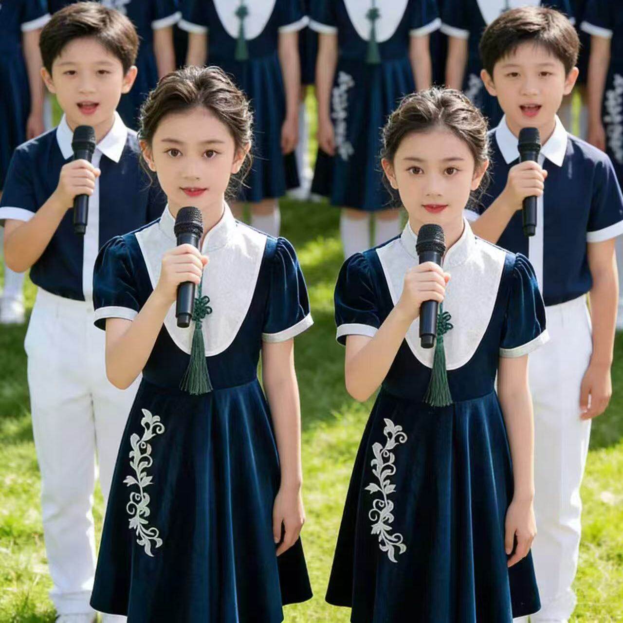 六一儿童大合唱团演出服小学生诗歌朗诵比赛国风男女童表演服套装