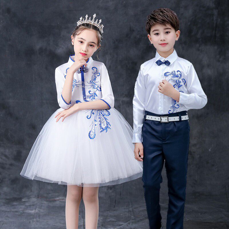 儿童青花姿演出服中小学生合唱服中国风表演幼儿诗歌朗诵服舞蹈服