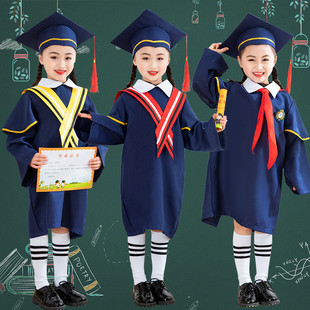 新款儿童博士服幼儿园学士服大中小毕业班拍照服装学位服毕业袍