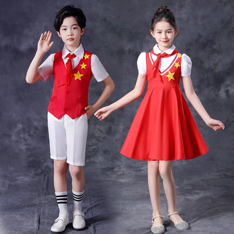 六一儿童合唱演出服中小学生诗歌朗诵爱国红色星歌唱祖国表演服装