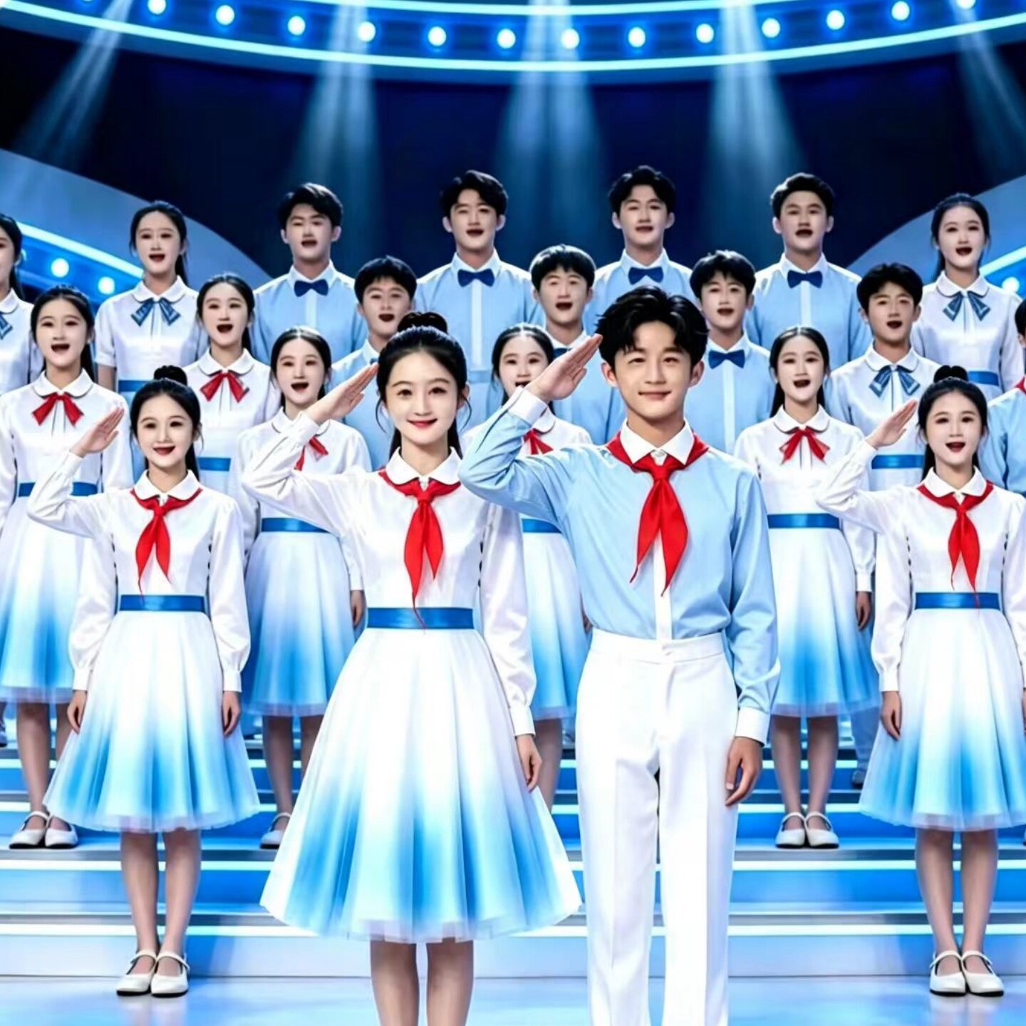 十一儿童大合唱演出服初中生朗诵服装爱国演讲男女主持礼服套装秋图片