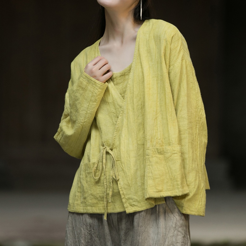 棉麻禅意茶服女中式斜襟系带上衣