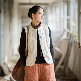 开衫 复古文艺无袖 保暖背心外套 原创禅意女装 棉麻夹棉马甲秋冬新款