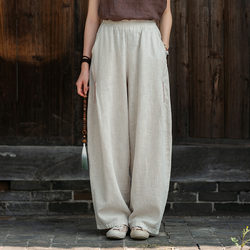 棉麻裤子女复古苎麻灯笼裤长裤子