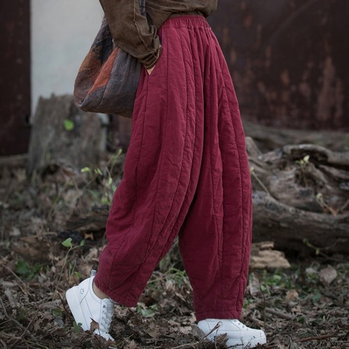 棉麻夹棉灯笼裤过冬棉裤女外穿