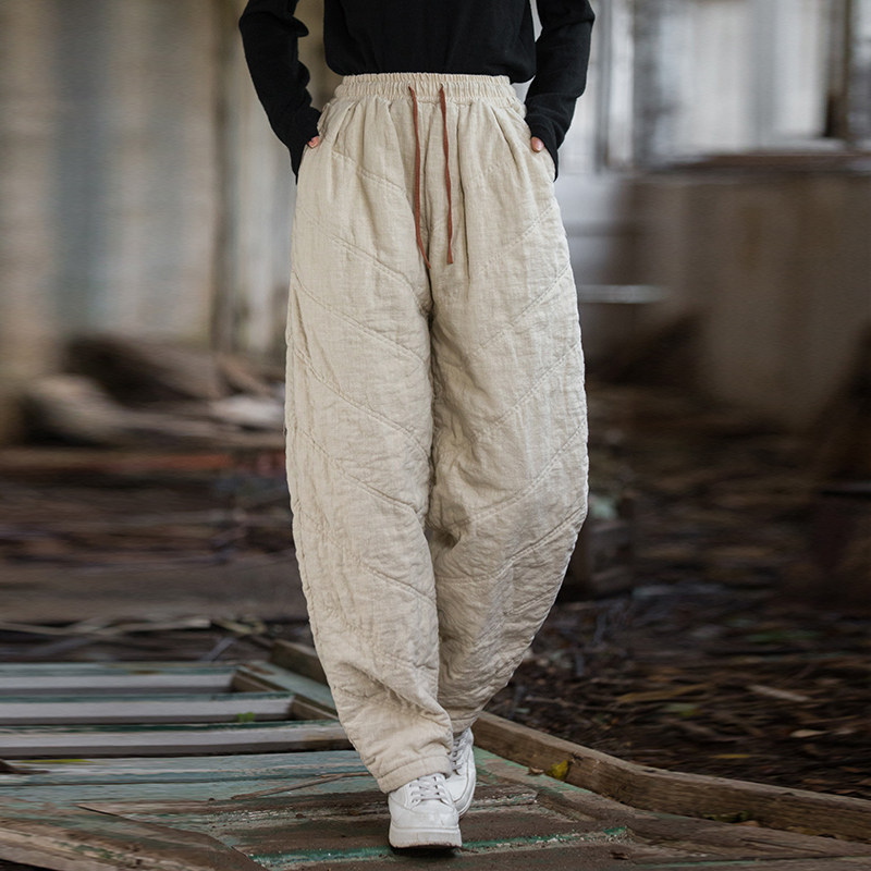 苎麻复古夹棉灯笼裤女保暖哈伦裤