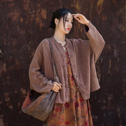 棉麻衬衫女肌理感复古做旧上衣