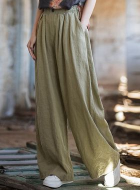 苎麻休闲直筒长裤子2025年新款原创设计棉麻女装宽松百搭阔腿裤女