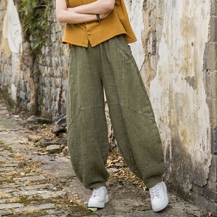 长裤 棉麻灯笼裤 打坐太极裤 原创国风复古做旧哈伦裤 女2025年新款