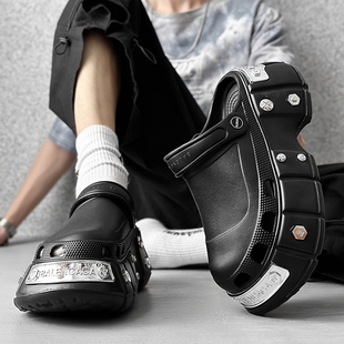 可乐の猫 洞洞鞋包头拖鞋男款厚底增高设计10cm半拖巴黎凉鞋女潮