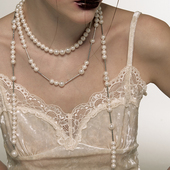 复古珍珠叠戴气质双层拼接项链十字架长款 1JINN M2M 毛衣链配饰