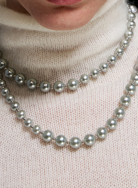 1JINN M2M 简约时尚银色珍珠长款项链女高级感可绕两圈多层叠戴