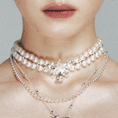 1JINN M2M 双层珍珠金属花朵choker女小众轻奢设计感锁骨链