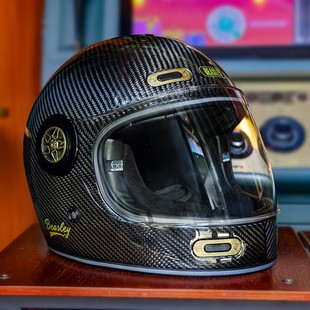 BEASLEY比斯力复古碳纤维酒红色摩托车头盔男女四季哈雷机车全盔