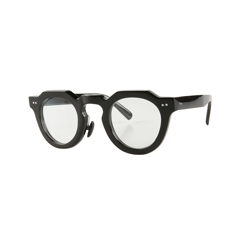 复古经典法式椭圆框拱鼻梁两颗铆钉装饰平光镜黑色水牛角眼镜架