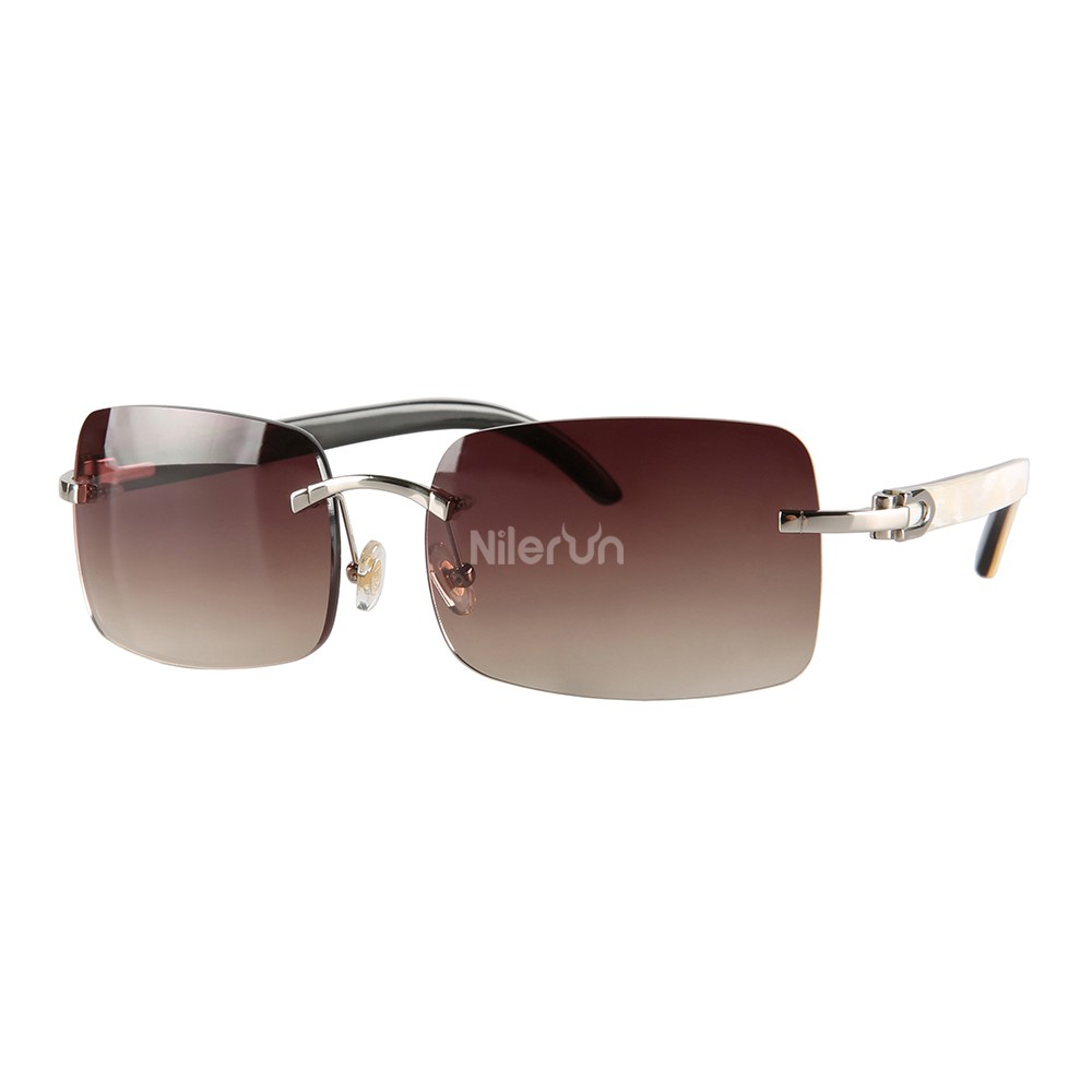 品牌金属黑白双色拼接牛角开车司机驾驶方形大框太阳眼镜无框墨镜