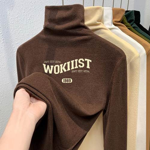 外贸原单撤回清仓~德绒打底衫美式复古高领长袖男女秋冬新款上衣