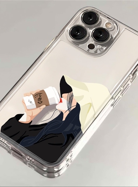 咖啡女孩适用苹果16promax手机壳iPhone14/13彩银iQOO1211华为pura70mate60小米15荣耀200OP红米vivox200s198