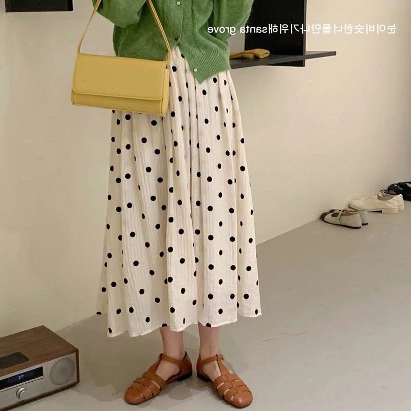 语晴定制女装胖妹妹大码黑白波点高腰春夏宽松显瘦半身中长款伞裙