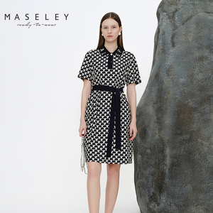Maseley/玛塞莉夏季新款时尚商务休闲品质高端质感千鸟格连衣裙女