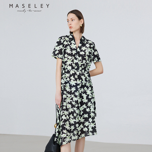 Maseley/玛塞莉不规则连衣裙夏季新款印花显瘦气质仙女裙
