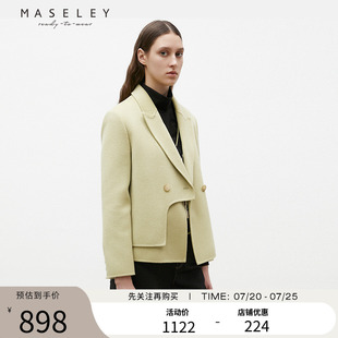 Maseley 新款 短款 簡約小眾氣質(zhì)高級外套女 瑪塞莉羊毛大衣冬季