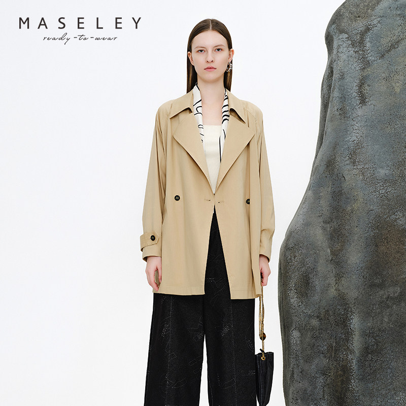 Maseley/玛塞莉都市时尚韩风休闲商务通勤气质女卡其短风衣