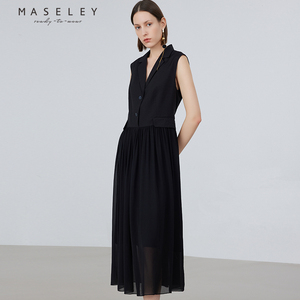 Maseley/玛塞莉无袖西装连衣裙夏季新款带内衬收腰显瘦裙子女
