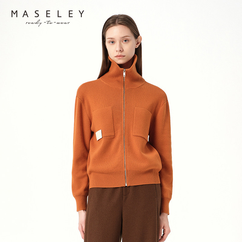 Maseley/玛塞莉开襟毛衫女优雅毛衣外套短款开衫上衣针织衫气质