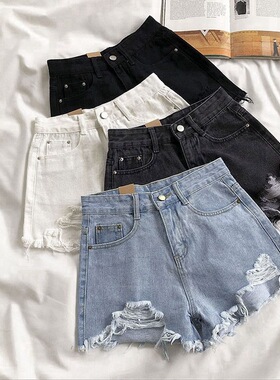 Ripped washed fringed blue denim shorts水洗毛边 蓝色牛仔短裤
