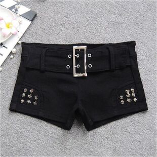 Mini 女士重工低腰铆钉紧身牛仔超短热裤 Denim Slim Shorts Rivet