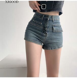 Vintage statement hooded denim shorts复古个性兜盖 牛仔短裤夏