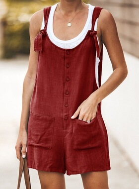 Ladies' summer pocket overalls shorts 女百搭夏季口袋背带短裤