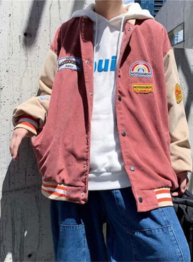 Corduroy patch American baseball shirt 灯芯绒贴布 美式棒球衫