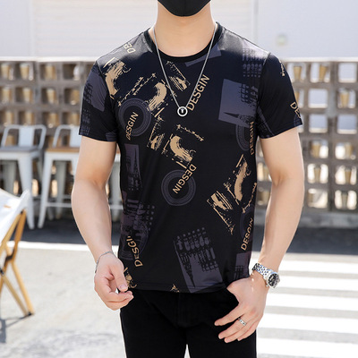 trendy men's personalized print T-shirt潮男个性印花短袖T恤夏