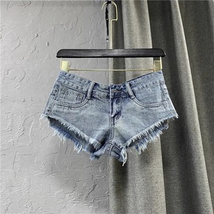 Low-waisted frayed ultra-short jeans低腰毛边超短款夜店牛仔裤