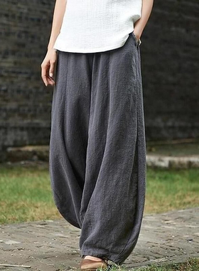 薄款日系松紧腰大码宽松灯笼裤Elastic Waist Loose Casual Pants