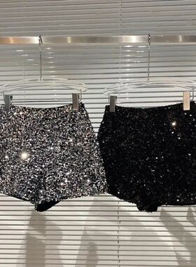 黑色亮片闪亮夜店性感女士热裤Glitter nightclub sexy hot pants