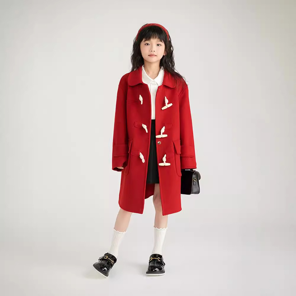 【舒淇同款】24秋冬女童新款双面羊毛大衣男童装100羊毛韩版中长