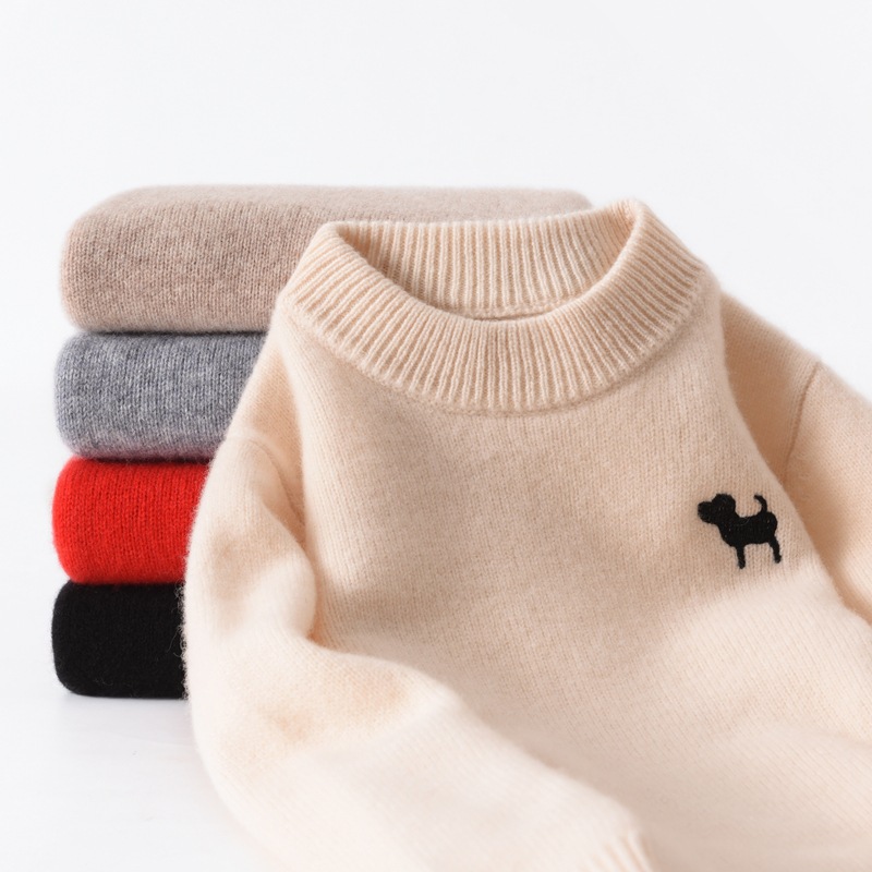 【舒淇同款】秋冬新款100纯羊毛衫儿童半高刺绣动物加厚女童毛衣