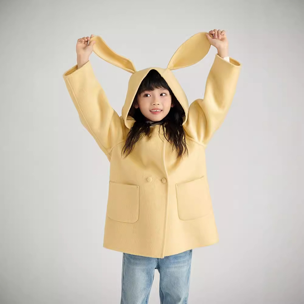 【舒淇同款】童装秋冬新款女童加厚羊毛呢大衣女宝宝可爱兔耳100