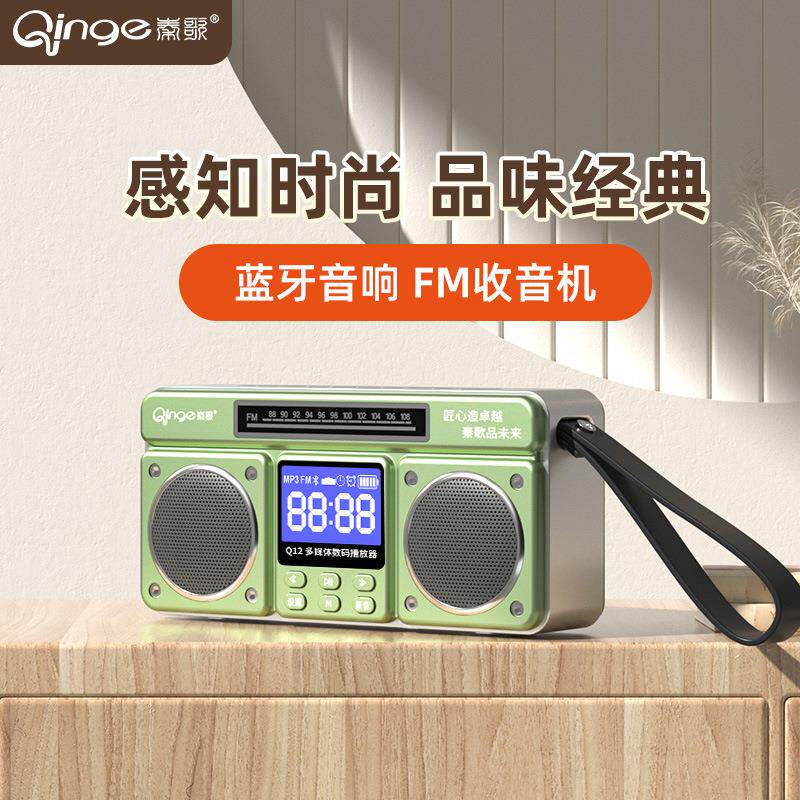 秦歌Q12蓝牙收音机双喇叭立体声大音量插卡音箱录音定时MP3播放器