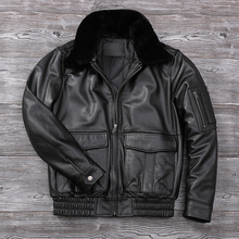 新款冬装真皮夹克男A2飞行服翻领毛领加棉纯皮大码皮衣牛皮外套