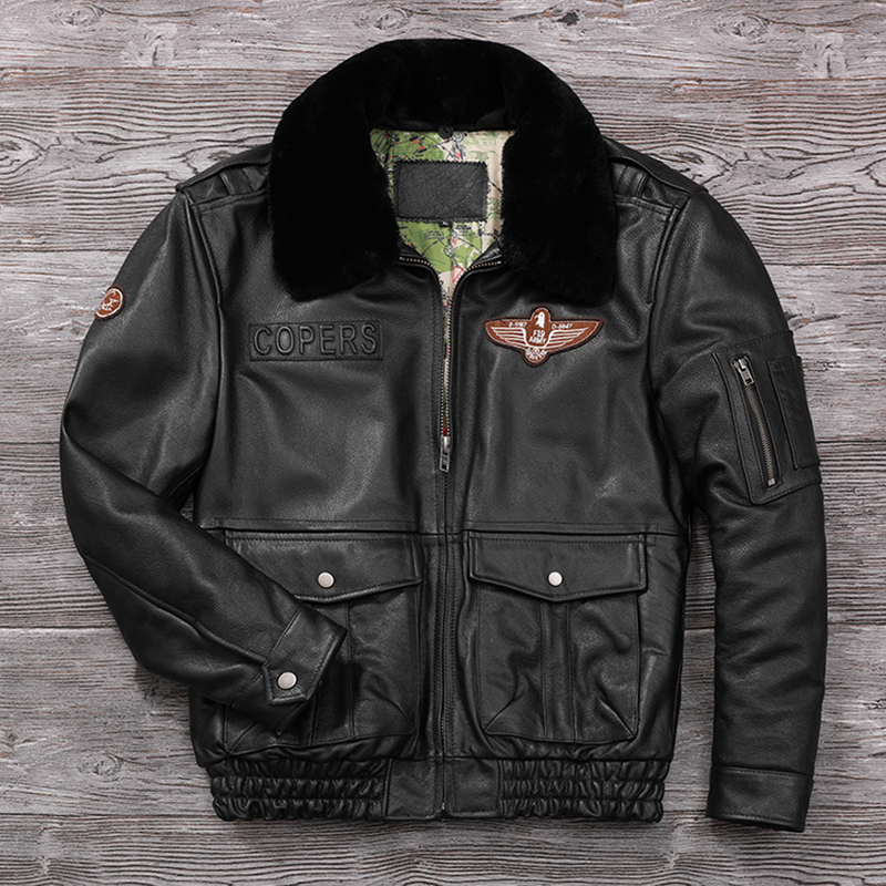 加棉飞行服大码头层牛皮