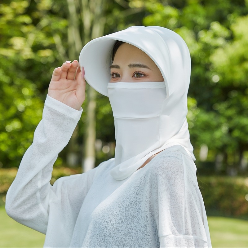 戴口罩的帽子遮阳防晒女防蚊夏季遮脸采茶骑行大沿冰丝面罩太阳帽