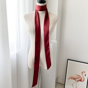 酒红色丝巾脖子长条细窄小女士黑色挂脖丝带颈带飘带发带腰带绑包