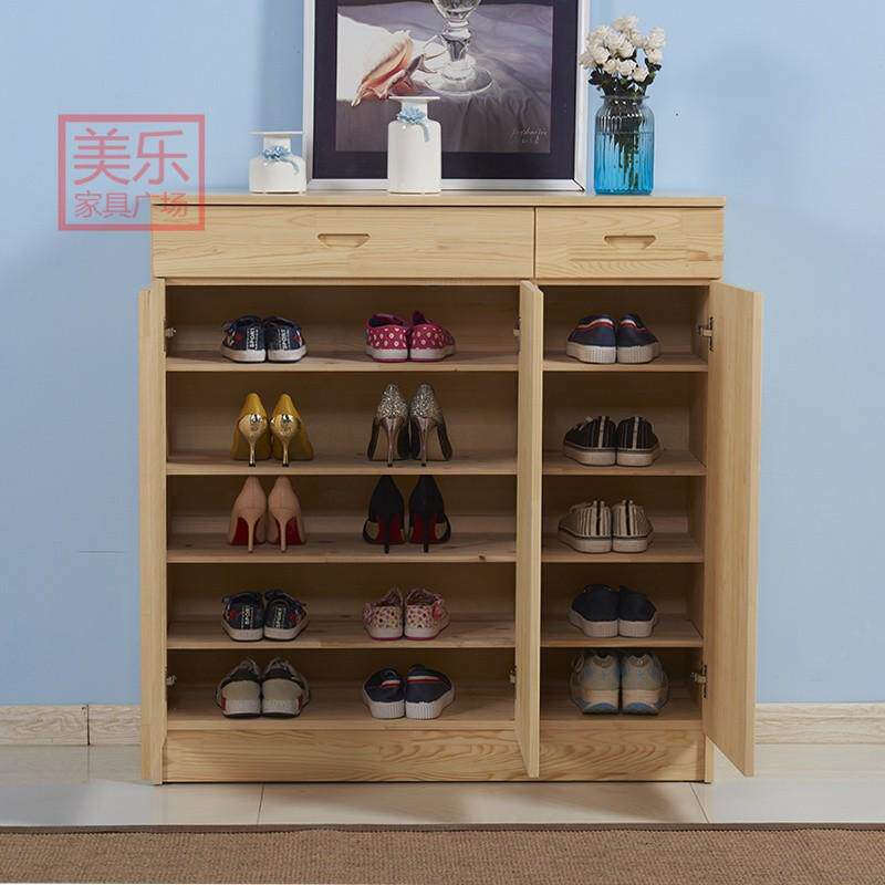 松木实木鞋柜多层简约现代大容量开门包多功能邮对两门三门玄关柜