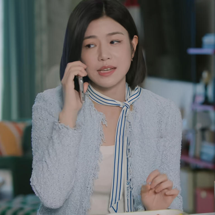 狙击蝴蝶陈妍希岑矜同款蓝色条纹丝巾细窄长条领巾护颈围脖飘带女