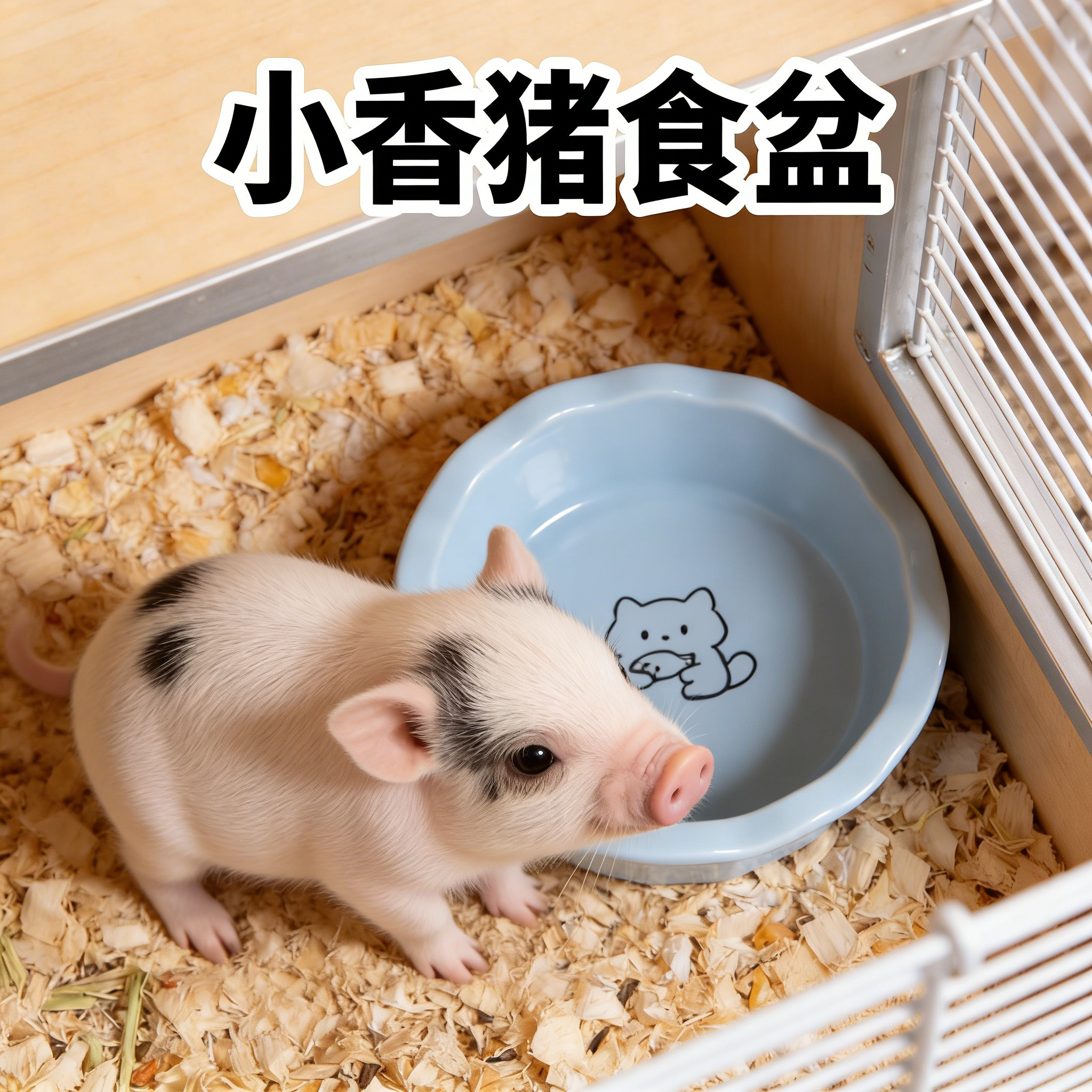 小香猪食盆专用陶瓷小碗防固定打翻混合粮喂食器神器可爱的粮水碗