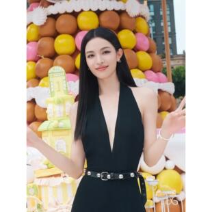 钟楚曦同款 饰新 黑色圆形铆钉皮带搭配连衣裙腰带女时尚 腰部配饰装